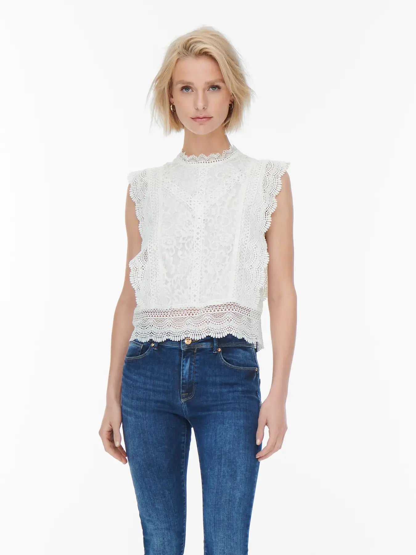 Only Dames Tops-Shirts KARO, Cloud Dancer