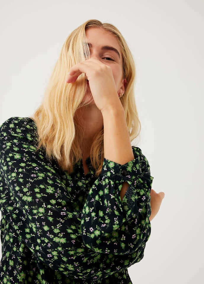 Freequent Blouse ADNEY Black w Piquant Green