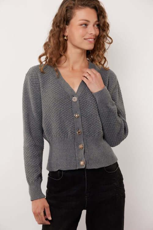 G-Maxx, DOLORES, knitting cardigan, Grey Melange