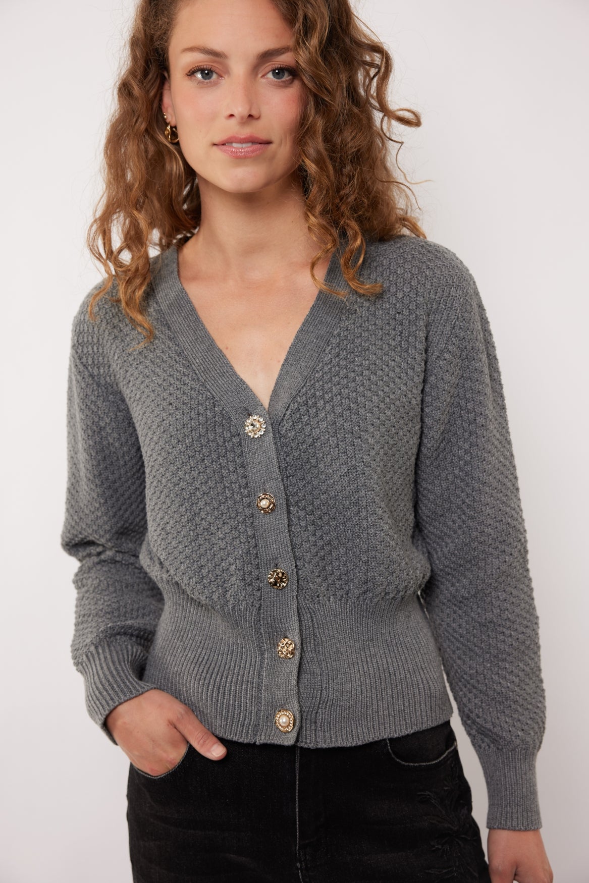 G-Maxx, DOLORES, knitting cardigan, Grey Melange
