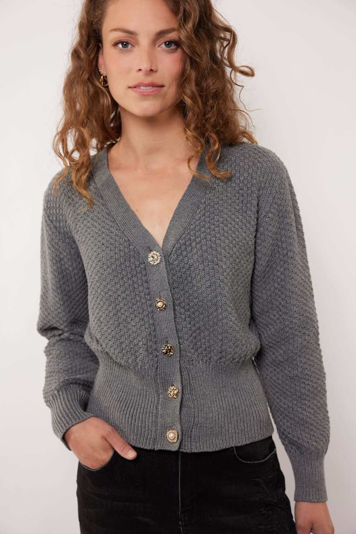 G-Maxx, DOLORES, knitting cardigan, Grey Melange