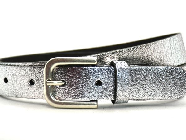 Dames Riem, Metallic Leder, Zilver