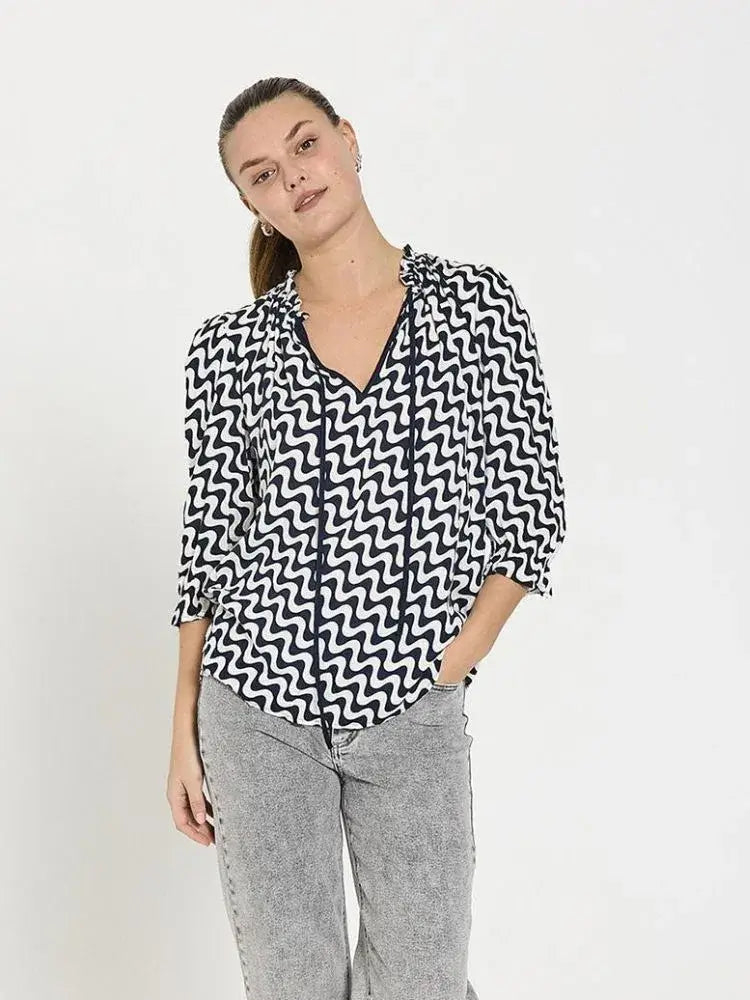 Freequent Blouse ADNEY Star Off White Navy