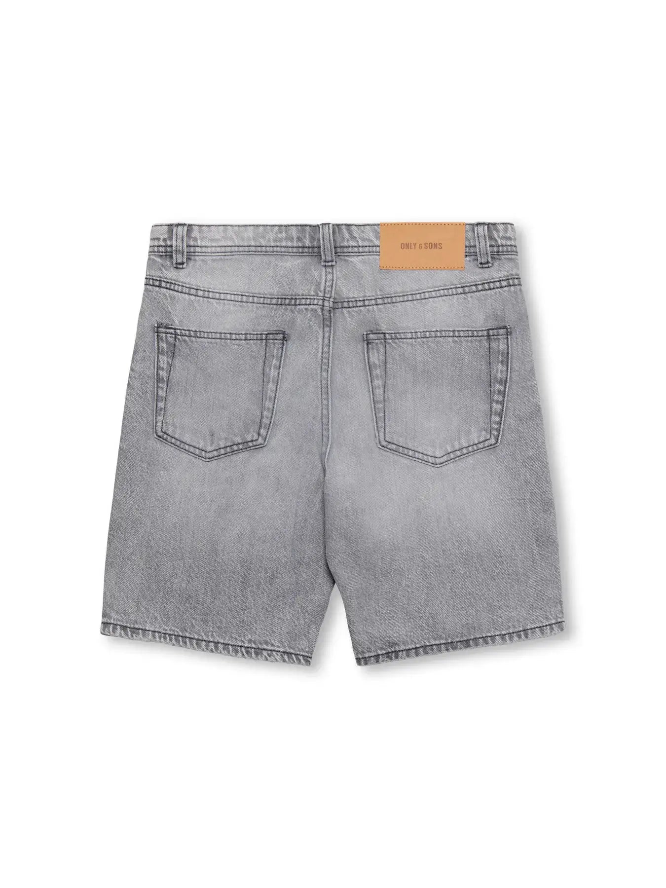 Back view of Kids Only & Sons light grey denim short jeans for kids, showcasing pockets and waistband.