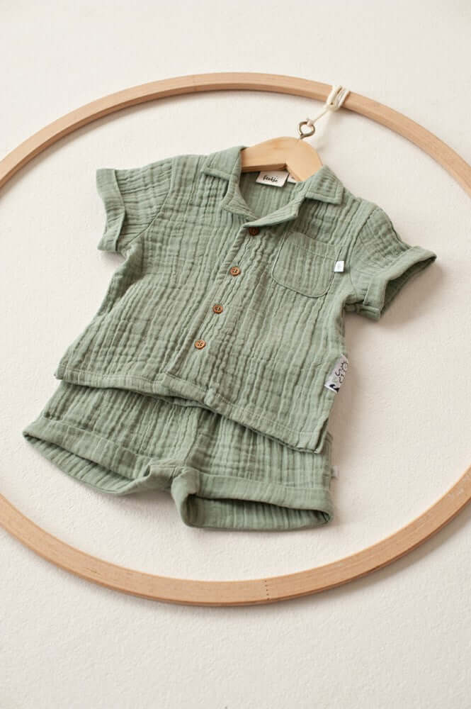 Feetje Jongens, Short mousseline, Summer Woven, Zeegroen
