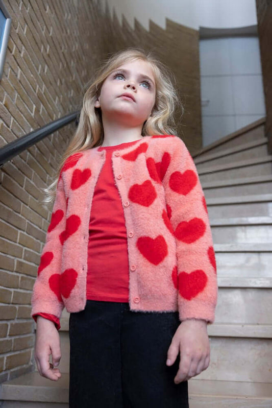 Jubel Gebreid Vest AOP, QUEEN OF HEARTS, Roze