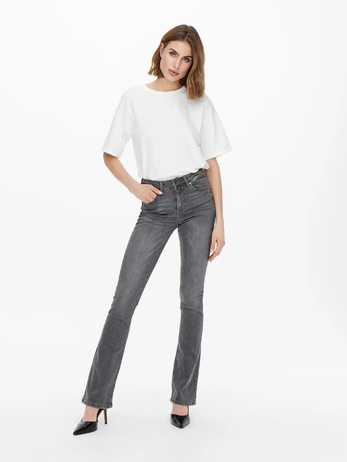 Only Dames Jeans BLUSH Mid Flared, Grey Denim