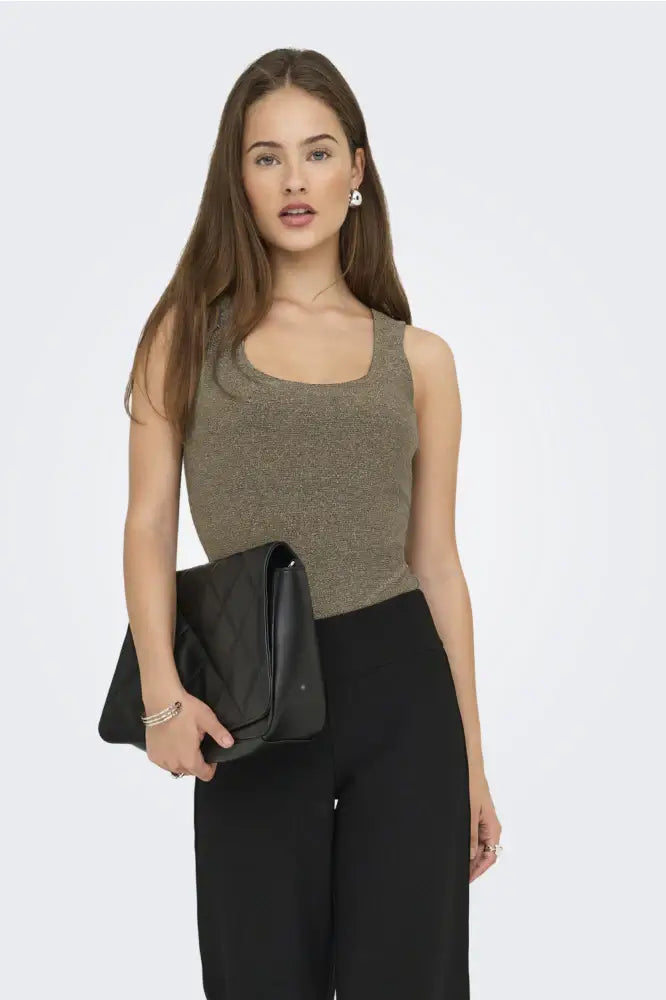 Only Dames Glitter Top, LEA, Falcon Gold glitter