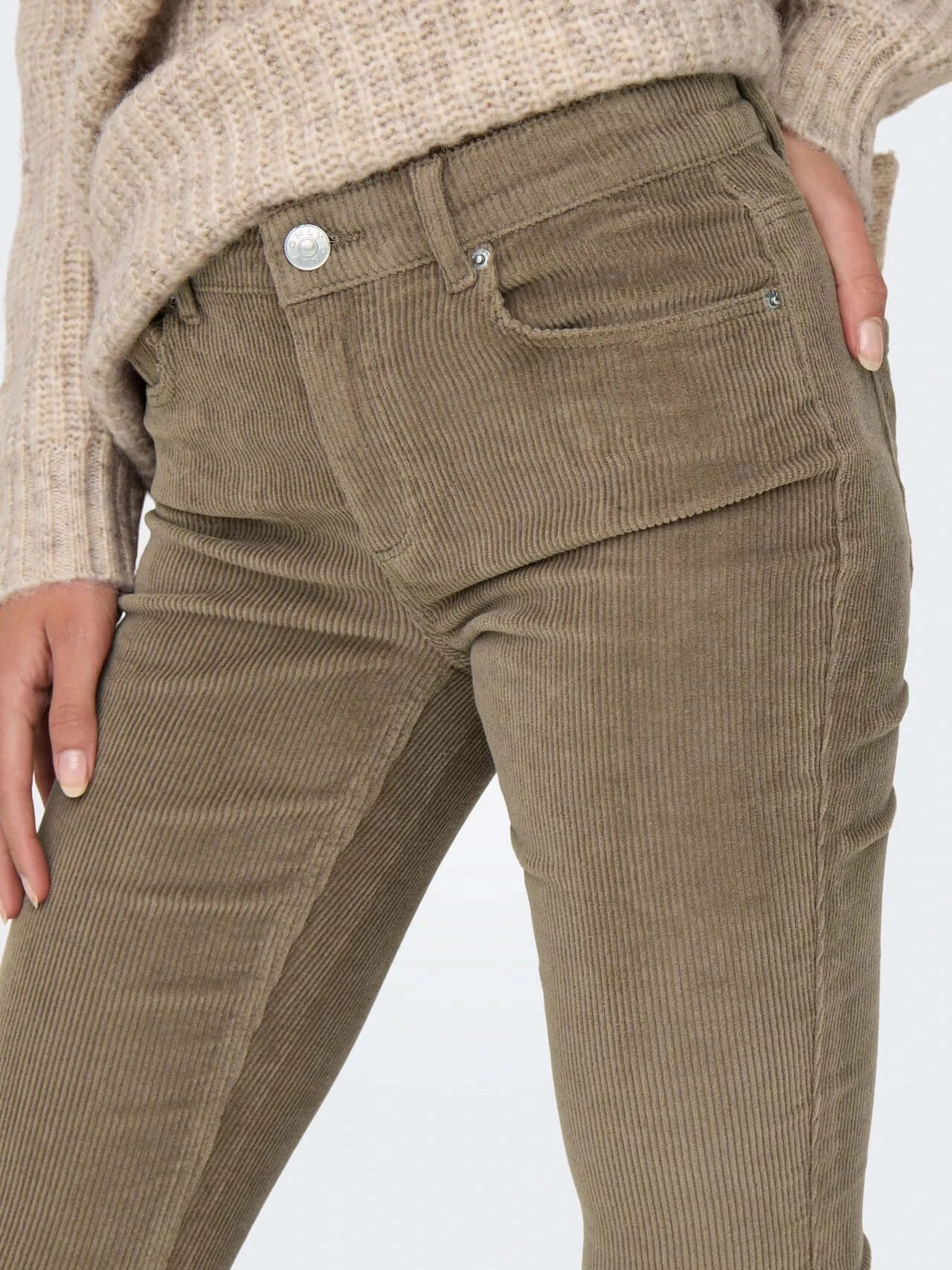 Only Rib Broek, MARY, Mid Cord Flared, Fossil