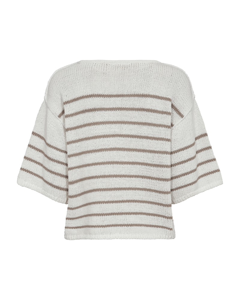 Freequent GRANDE pullover in white and taupe with striped design, perfect for casual or chic outfits.