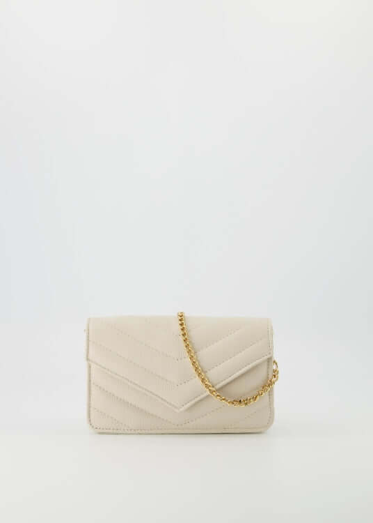 Elegante crossbody handtas LAURI in ecru, gemaakt van 100% rundleer, veelzijdig voor avondjes uit.