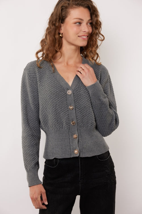 G-Maxx, DOLORES, knitting cardigan, Grey Melange