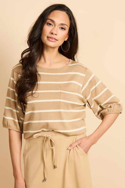 G-maxx, Genoveva knitting top, Kint Camel/Wool White