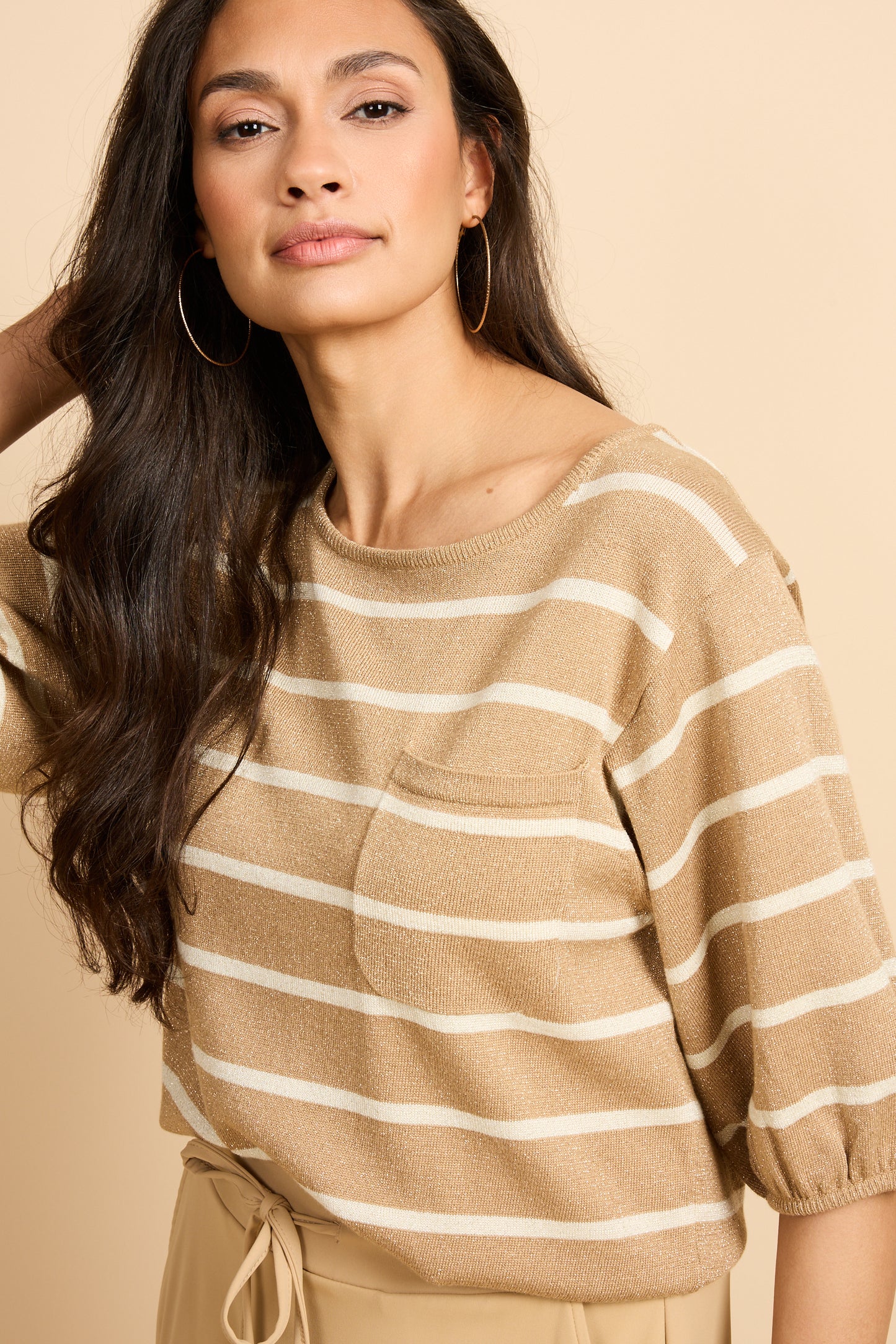 G-maxx, Genoveva knitting top, Kint Camel/Wool White