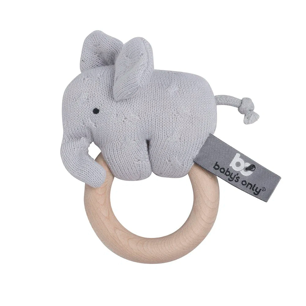Baby's Only,Houten rammelaar olifant, zilvergrijs