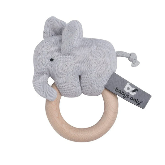 Baby's Only,Houten rammelaar olifant, zilvergrijs