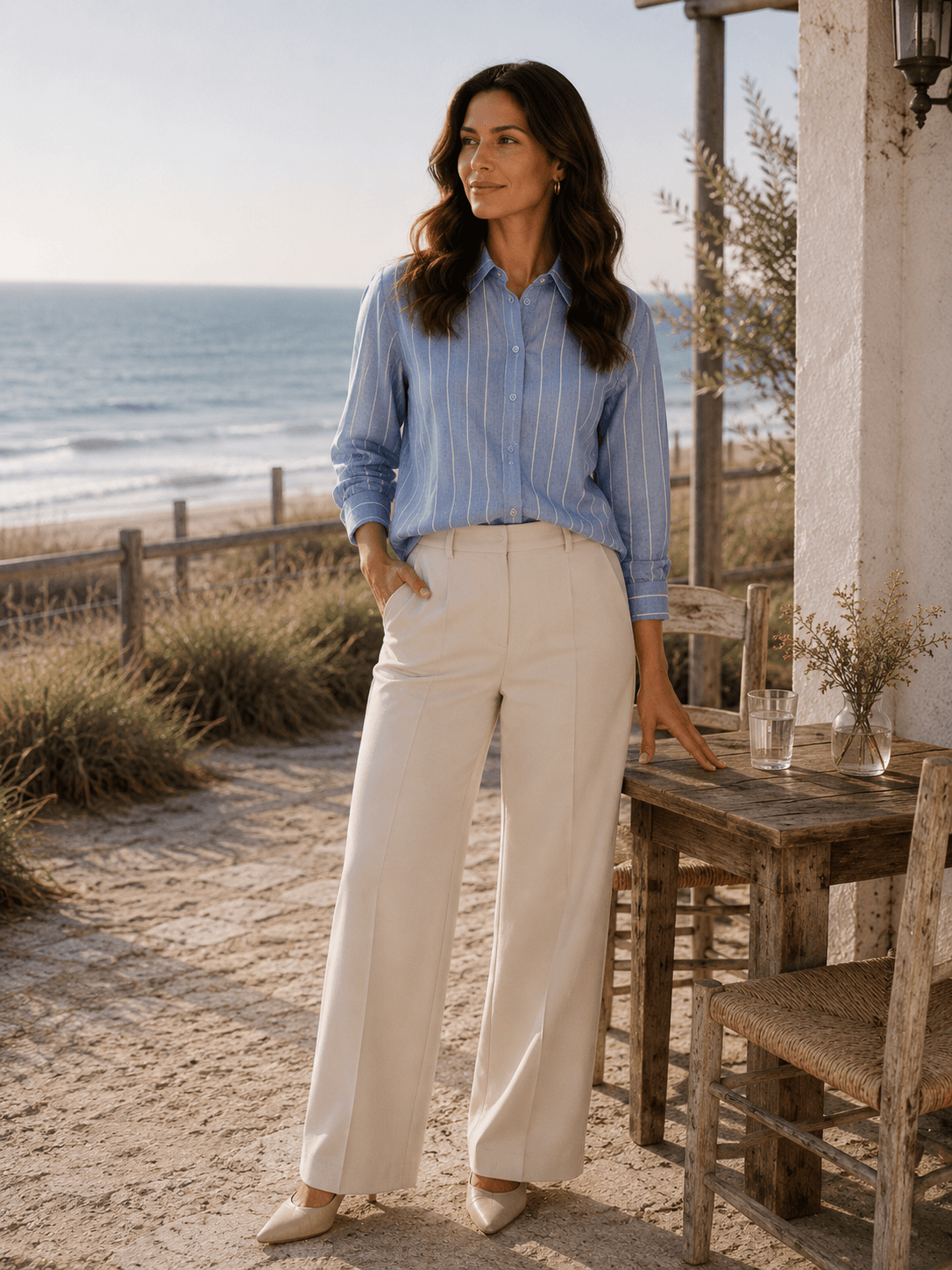 Freequent Blouse, SOLLY, Vista Blue, Star Off White