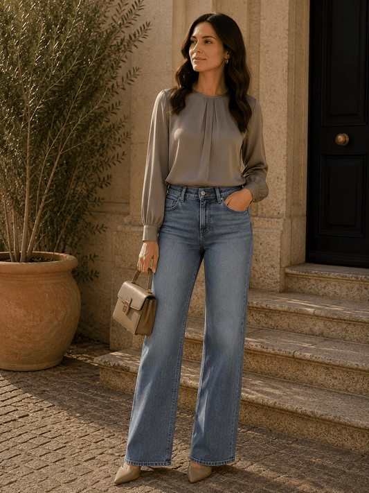 Only Dames Jeans, BLUSH, Mid Straight, Special Blue Grey Denim