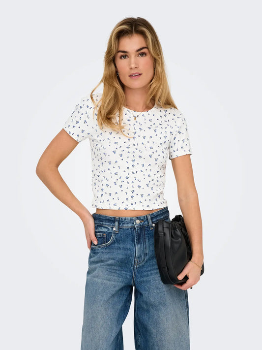 Only T-Shirt FENJA, Blue Flowers