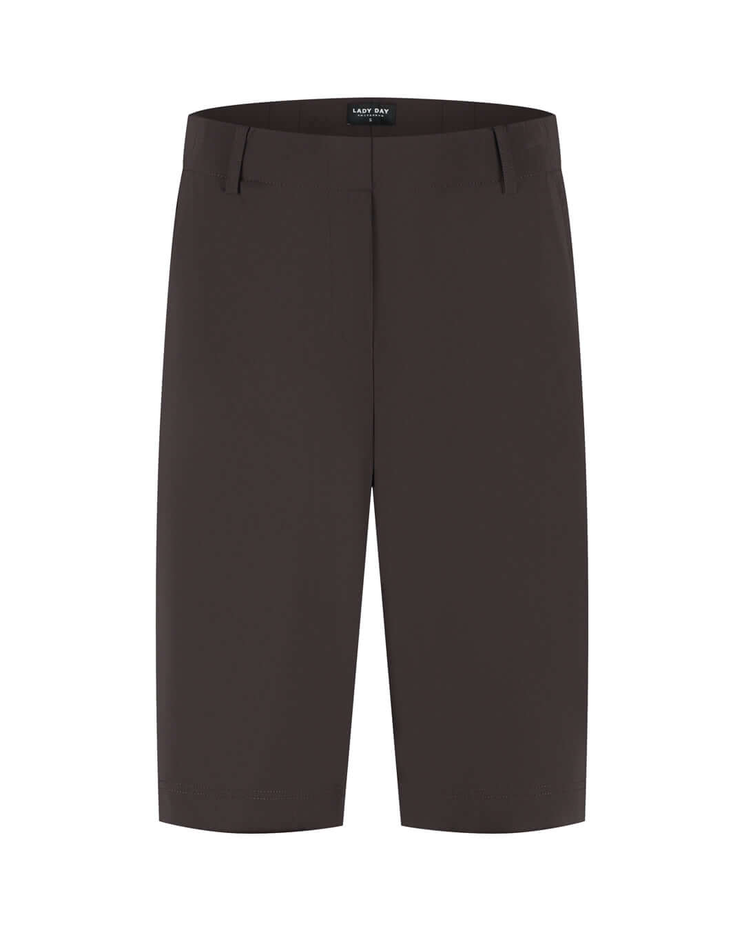 Comfortabele travelstof broek van Lady Day in donkerbruin, perfect voor zowel casual als geklede outfits.