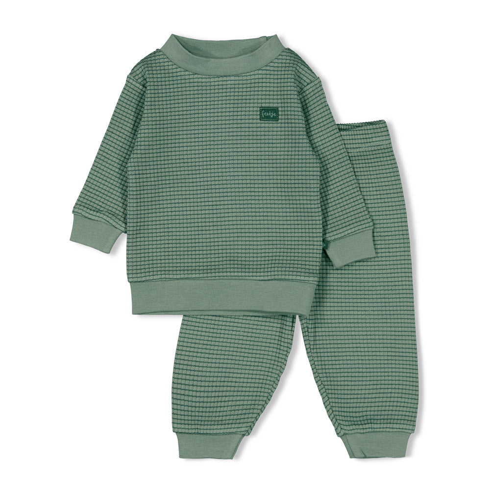 Feetje Wafel Pyjama Family Edition volwassen, Zeegroen