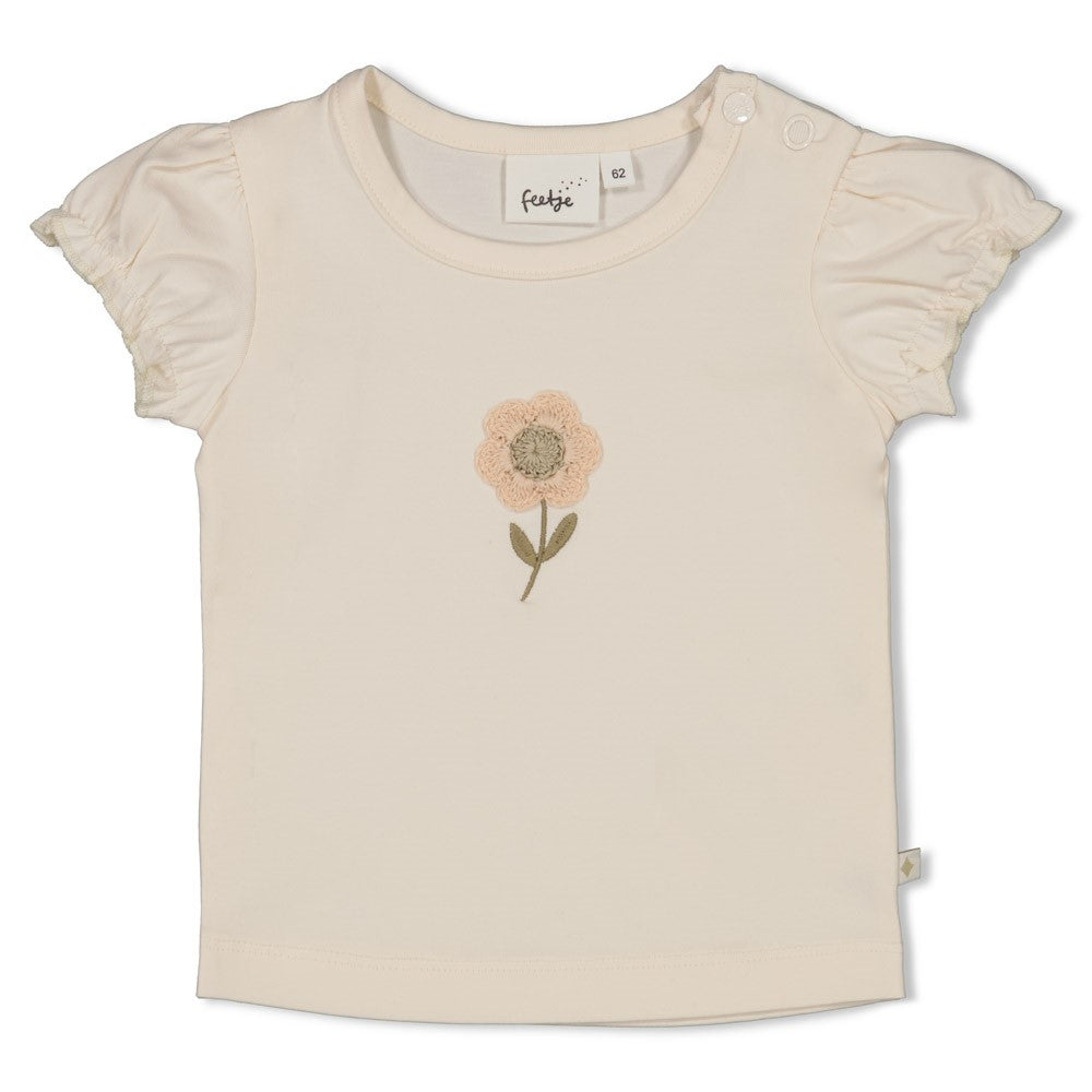 Feetje Meisje, T-shirt met crochet bloem - Let Your Dreams Blossom, Off white