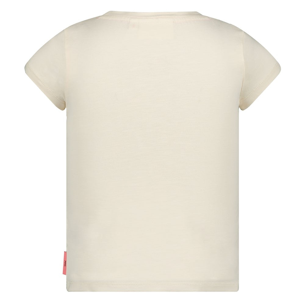 Jubel Meisjes, T-shirt met crochet zakje, Salsa Sunset, Off White