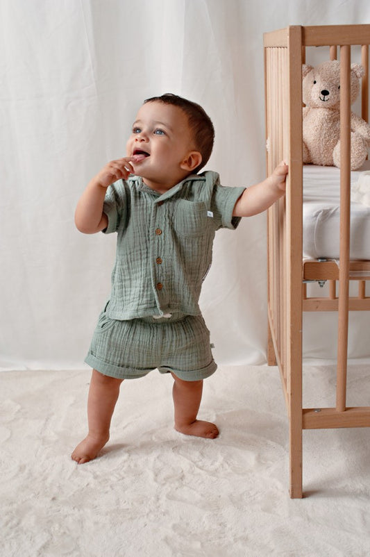 Feetje Jongens, Short mousseline, Summer Woven, Zeegroen