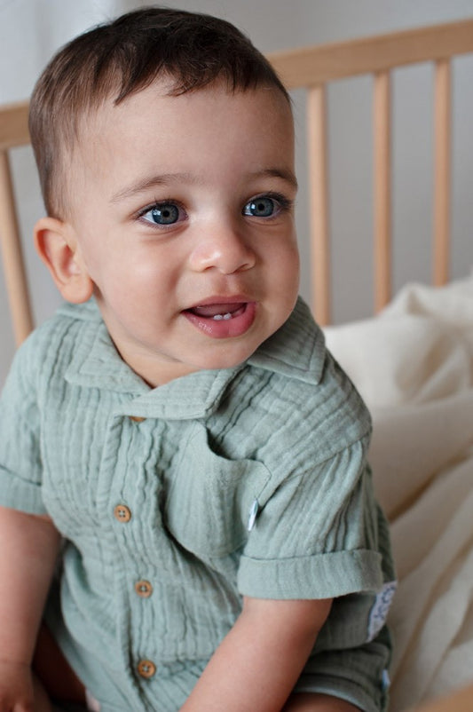 Feetje Jongens, Blouse mousseline, Summer Woven, Zeegroen