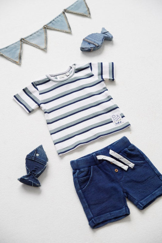 Feetje Jongens, T-shirt rib met streep, Summer Denims, Off White