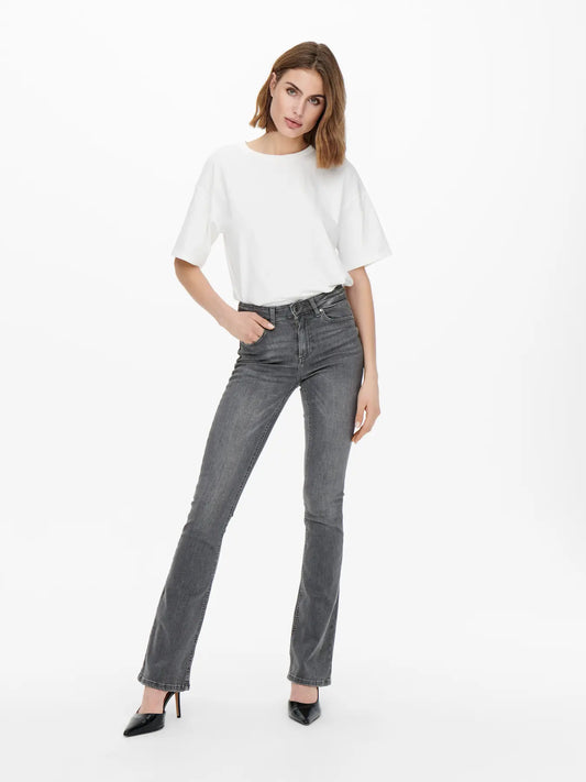 Only Dames Jeans BLUSH Mid Flared, Grey Denim
