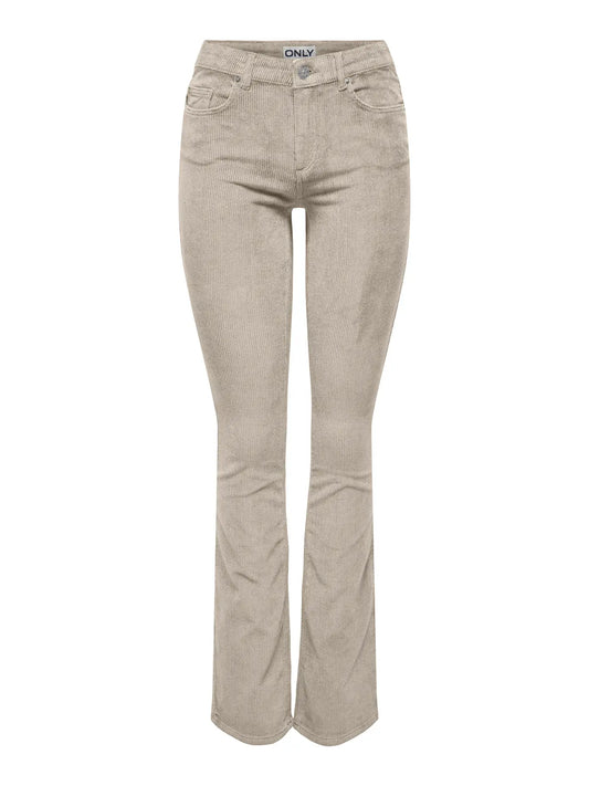 Only Rib Broek, MARY, Mid Cord Flared, Oatmeal
