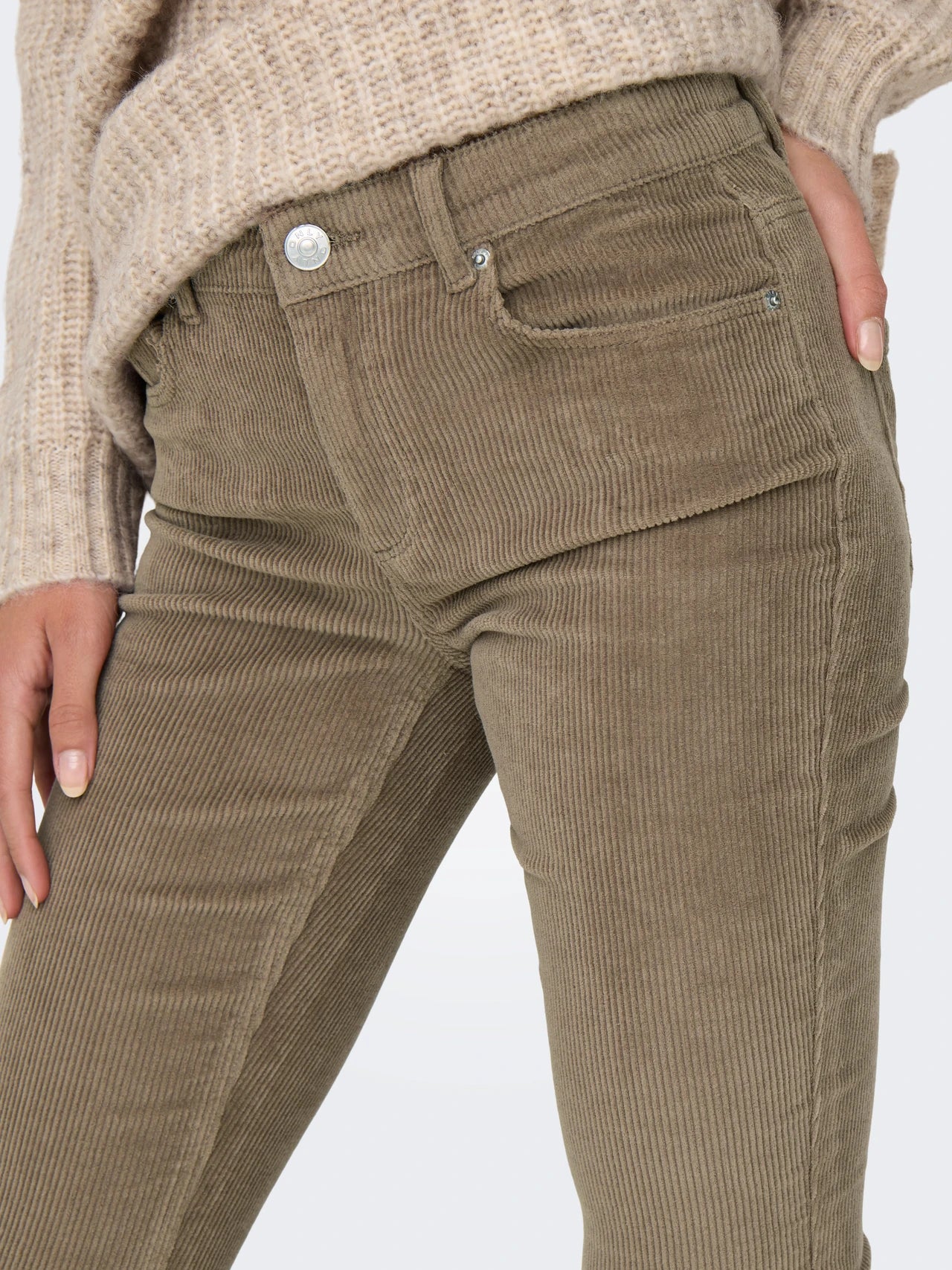 Only Rib Broek, MARY, Mid Cord Flared, Fossil