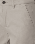 Detail of Freequent Bermuda Rex shorts in Simply Taupe with button and pocket design.
