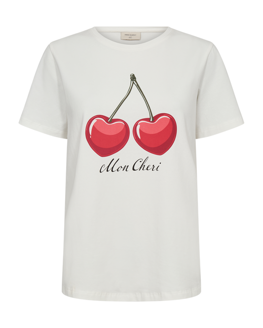 Freequent T-shirt, FENJAL, Offwhite- True red