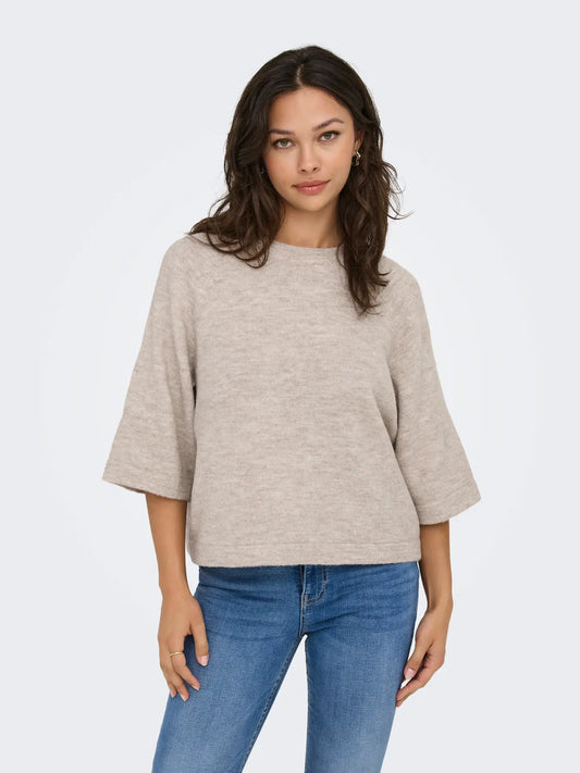 Only Dames Pullover SIMONI 3/4, Pumice Stone MELANGE